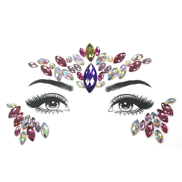 4   Party Decoration Face Stickers Acrylic Crystal Resin Drill Stick Brow Angle Self-Adhesive Backing Face DIY Phone Case Stickers