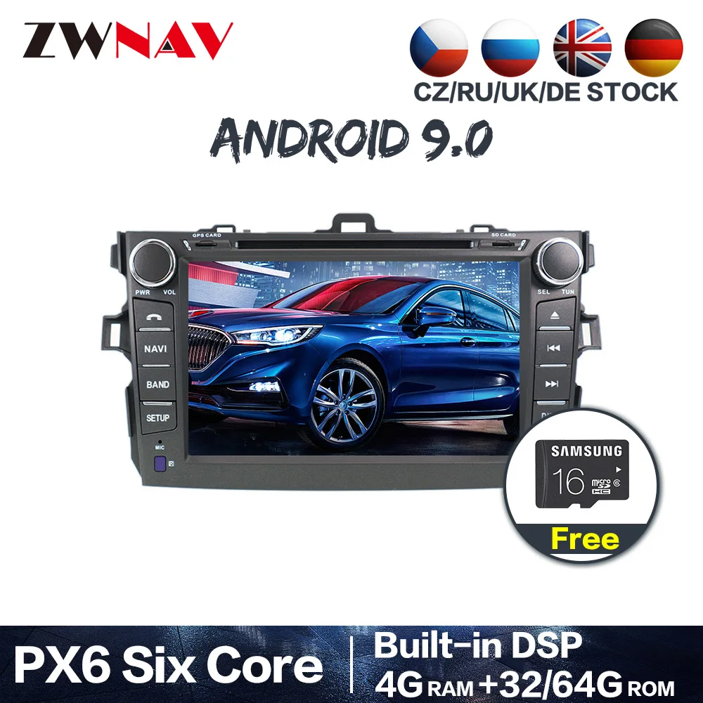 cheap PX6 IPS 4+64G Android 9.0 Car DVD Stereo Multimedia Head unit For Toyota corolla 2007 2013 Radio GPS Navi Audio Video stereo map