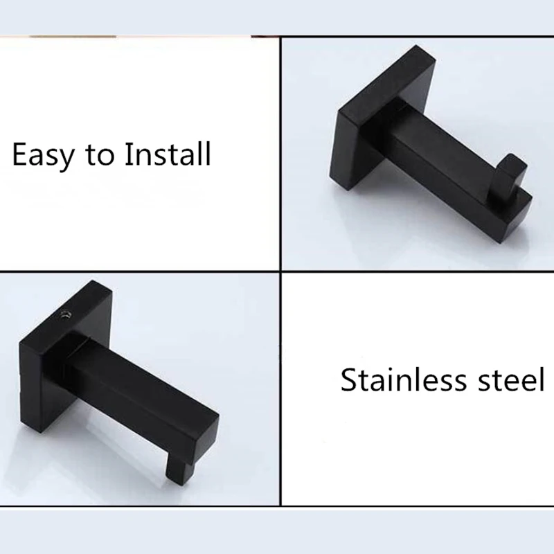 Wall Hooks,Modern Pure Black Design Wall Mounted Stainless Steel Wall Hooks.Bedroom Dress Robe Hook Multi-Function Kitchen Hook