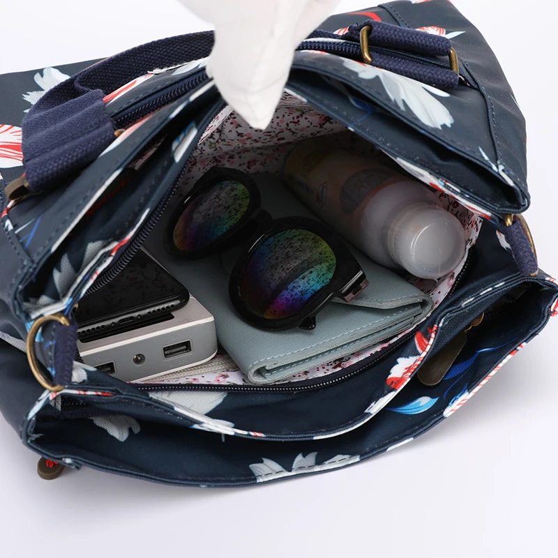 Модный тренд Сумки для Для женщин с цветочным принтом сумки на плечо Водонепроницаемый нейлоновая сумка женские туфли, плоская подошва, для покупок, путешествий, сумки в Корейском стиле