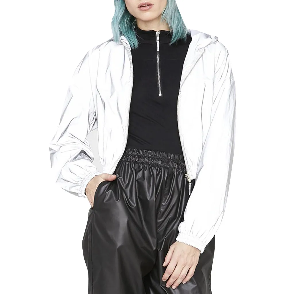 Женская спортивная куртка Светоотражающие толстовки на молнии женские топы в стиле хип-хоп с длинным рукавом размера плюс женские легкие повседневные уличные пальто