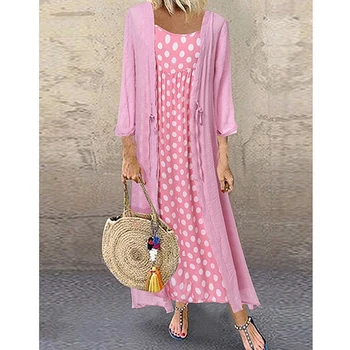 

Women Dresses Plus Size Women Mid Cotton Dress Suits Cotton Jacket Set Elegant Ladies Casual Sweet Streetwear