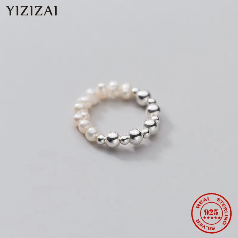 YIZIZAI 100% 925 Sterling Silver Minimalist Korean Baroque Pearl Beads Romantic Women Elastic Ring Wedding Party Jewelry Gift | Украшения и