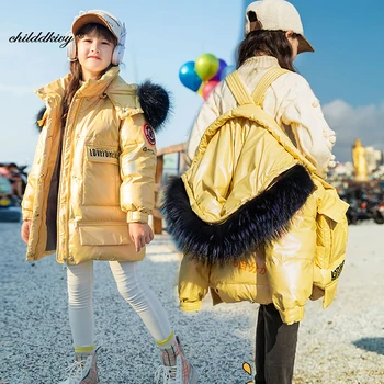 

-30 degree Girls winter jacket thicken Teenage big girls snowsuit Children down jacket Parka for girls real fur collar Outerwear