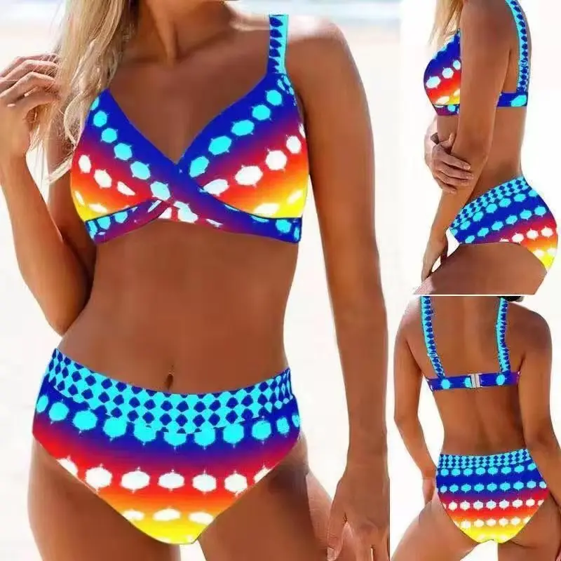 

2020 New Bikinis Fission Swimsuit Swimming Suit For Women High Waist Swimwear Wave Point Tankini Maillot De Bain Plus Size 5XL
