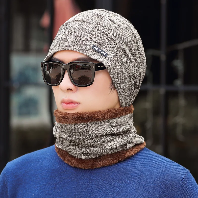 COKK вязаная шапка с шарфом защита для ушей морозостойкая Мужская зимняя шапка бархатный утепленный комплект мотоциклетная ветрозащитная шапка шарф для мужчин новинка