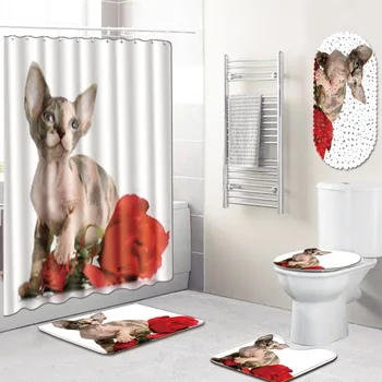 

Pet Dog Bathroom Mat Waterproof Shower Curtain Five-Piece Toilet Carpet Kitchen Mat