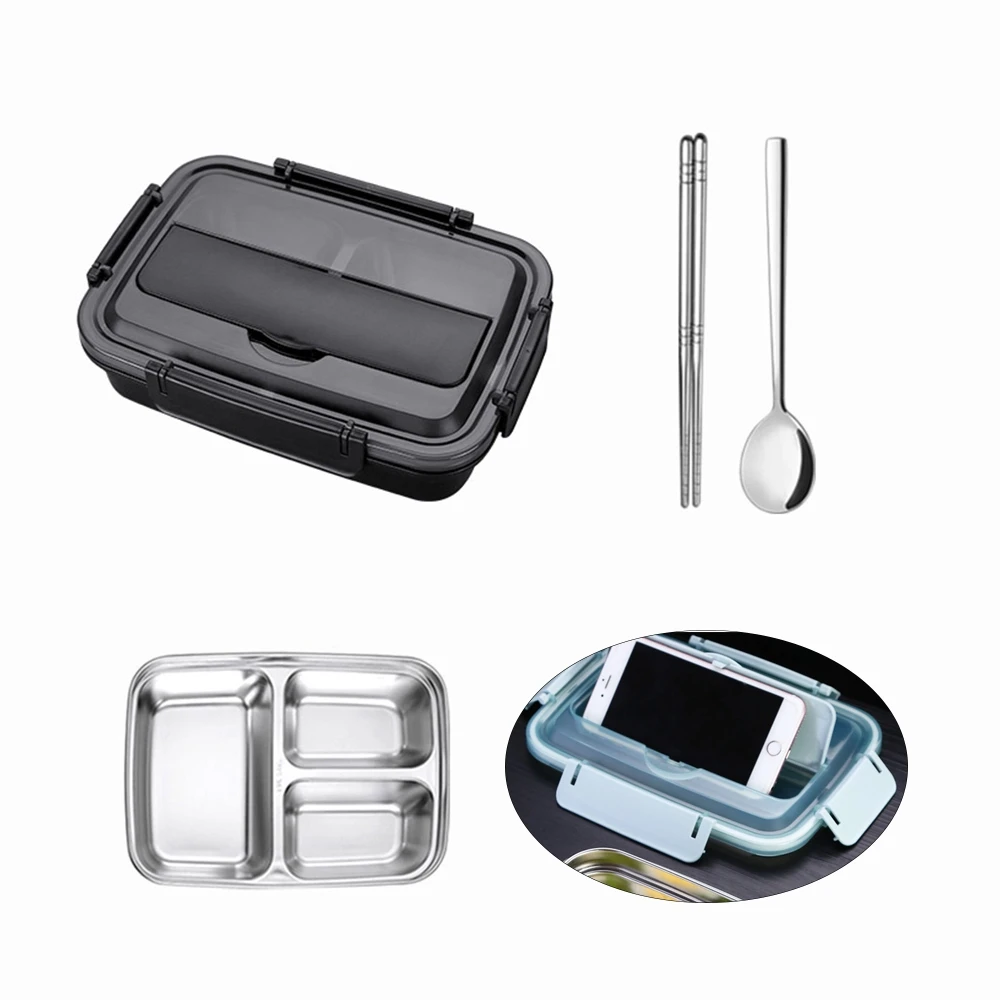 Контейнер для обедов из нержавеющей стали, коробка для закусок Bento, Студенческая изоляция для взрослых, герметичный контейнер для хранения еды с палочками для еды, ложка