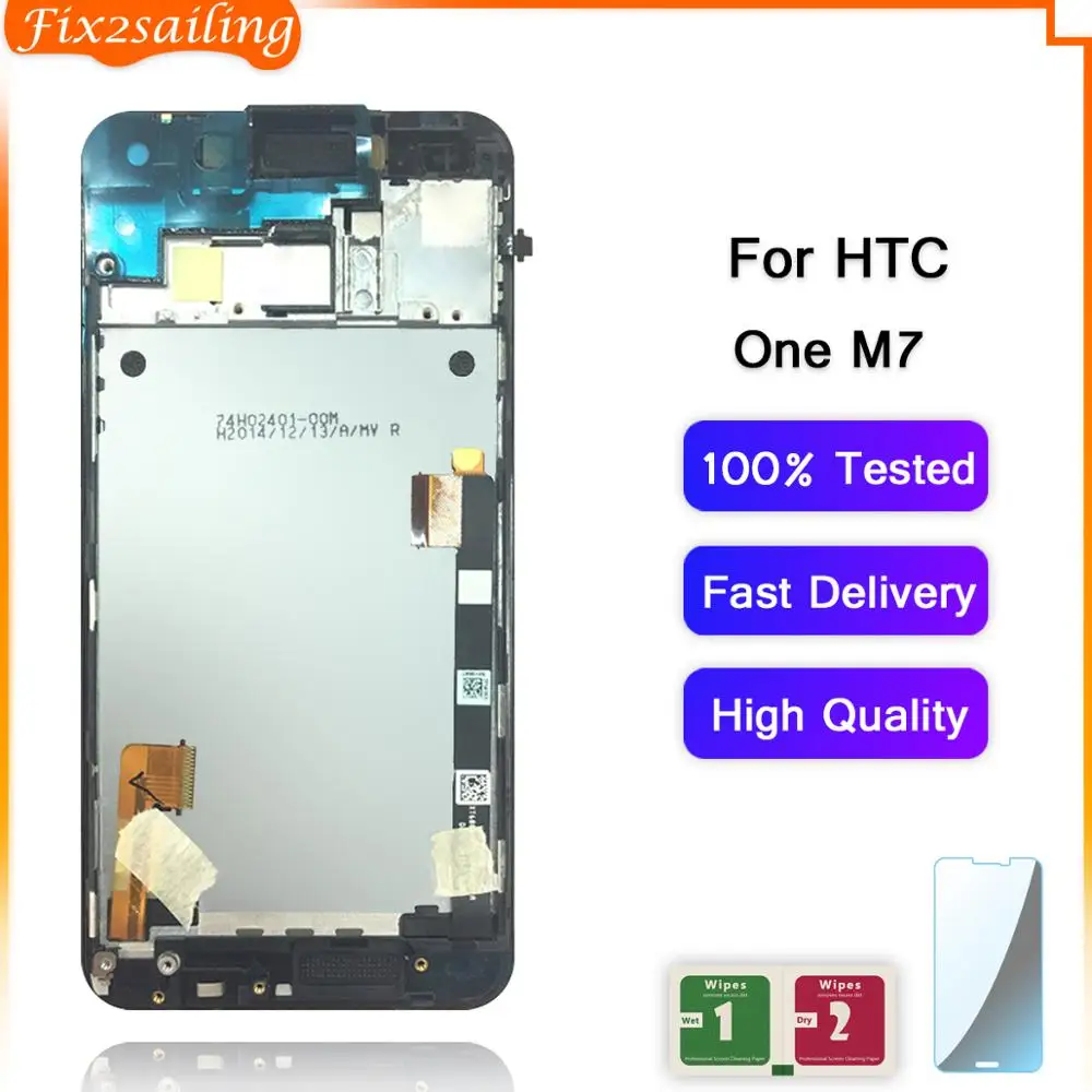 Фиксированный односимочный дисплей 4 7 ''для HTC One M7 801e ЖК для с рамкой|Экраны