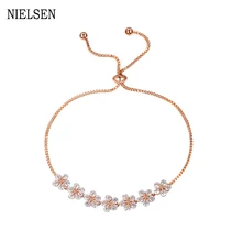 Модный Цветочный браслет, серебряные браслеты, женский браслет с цветком из циркона, Женский Регулируемый браслет с замочком