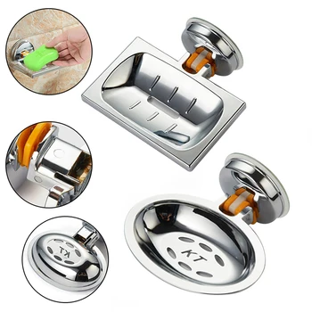 

Powerful Wall Mounted Soap Dish Hanger Home Draining Tray Holder Accessories Box Suction Cup Bathroom Without Drilling