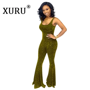 

XURU Europe and The United States New Women's Shiny Jumpsuit 2019 Autumn Europe and America Nightclub Hot Sale Jumpsuit