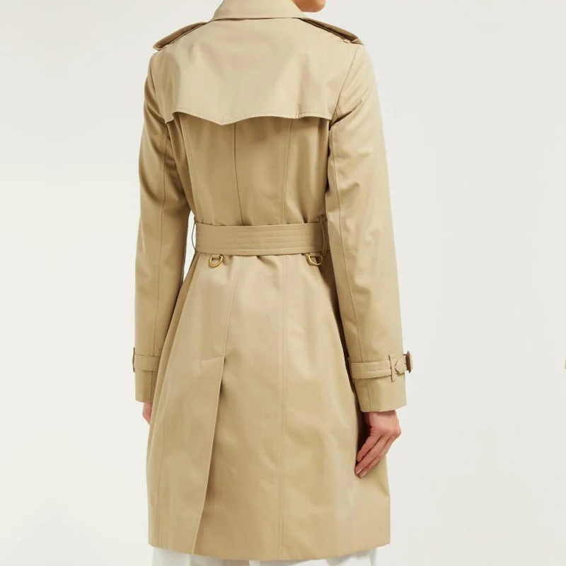 Autumn New Fashion Elegant Woman Trench Long Sleeve High Waist Double Breasted Button with Sashes Long Coats