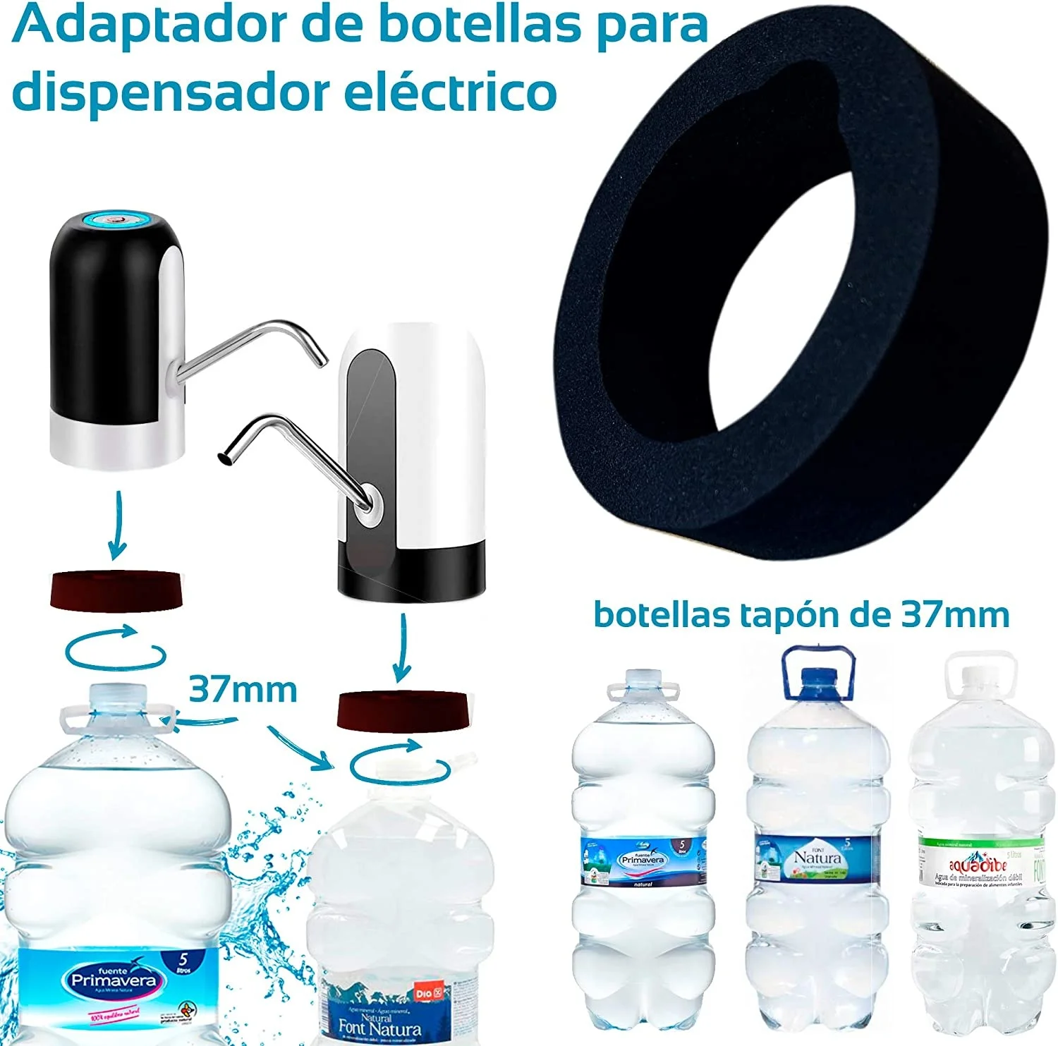 MovilCom Adaptador de Botella dispensador de Eléctrico, Compatible con Botellas 5, 6, 8, 10, 12 litros, 2 Unidades| -