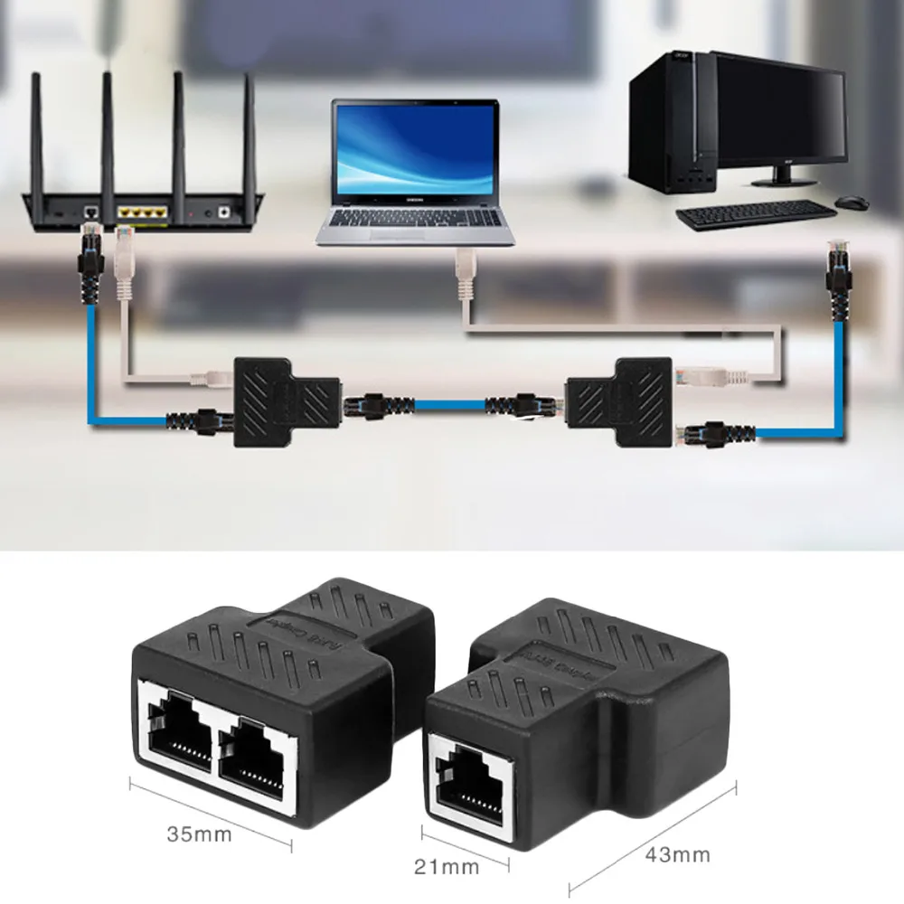 LAN Ethernet Network RJ45 Cable 1 To 2 Female Socket Splitter Connector Adapter 