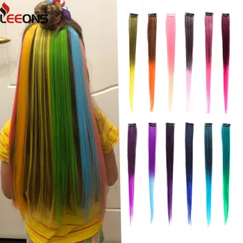 Leeons Clip-In One Piece For Ombre Hair Extensions Pure Color Straight Long Synthetic Hair Fake Hair Pieces Clip In 2 Tone Hair tanie i dobre opinie High Temperature Fiber 2 inches with 1 clips hair extensions color colored