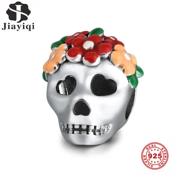 

Jiayiqi 100% 925 Sterling Silver Halloween Dripping Oil Shantou Beads Fit Women Original Charms Bracelet DIY 925 Silver Jewelry