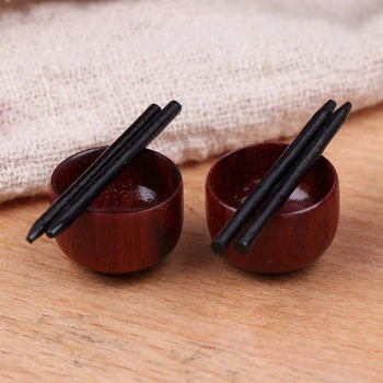 

2 pcs/set 1/12 Scale Miniature Dollhouse Chinese Dish Bowl Chopsticks Tableware Set Pretend Play Kitchen Toy