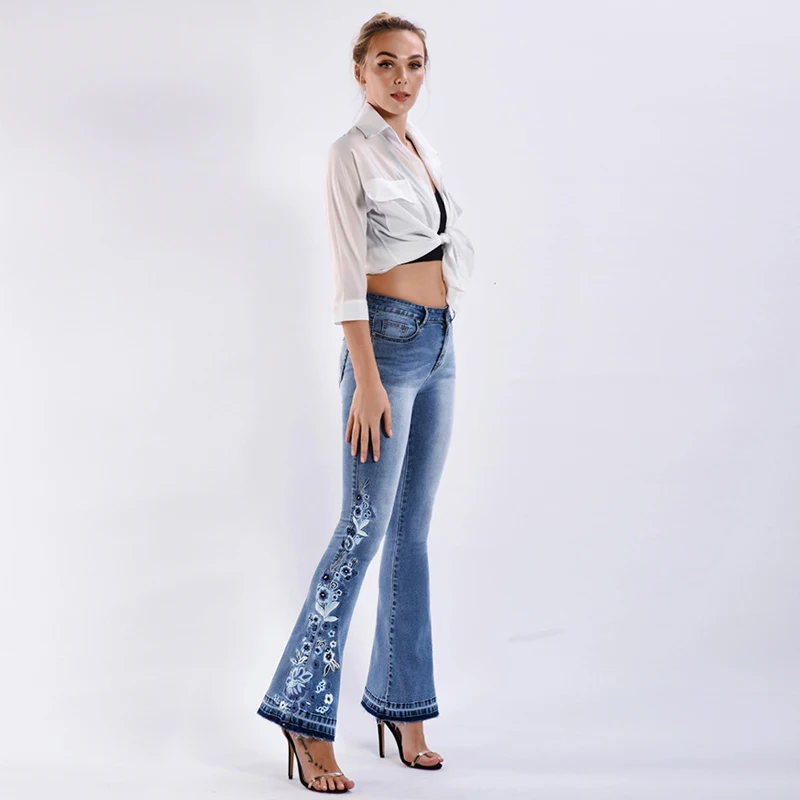 Pantalon femme расклешенные женские джинсы брюки с цветочной вышивкой джинсы винтажные синие джинсовые широкие брюки джинсы брюки размера плюс 4XL