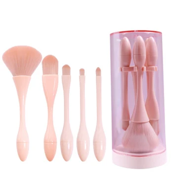 

NEW 5Pcs/set Synthetic Makeup Brushes Plastic Smooth/Spiral Pattern Handle with Support Stand for Foundation Powder Eyeshadow