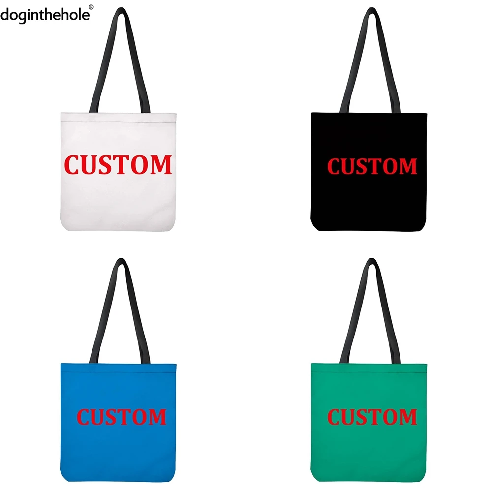 doginthehole Custom Your Own Logo/Image/Text/Name Print Women's Shopping Bags Personalized Female Canvas tote Bag Casual Bags