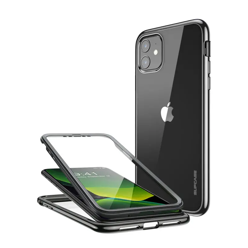 Black SUP чехол для iPhone 11 чехол 6,1() UB электро металлическое гальваническое покрытие+ ТПУ полный корпус Гибридный чехол со встроенной защитной пленкой - Цвет: Black