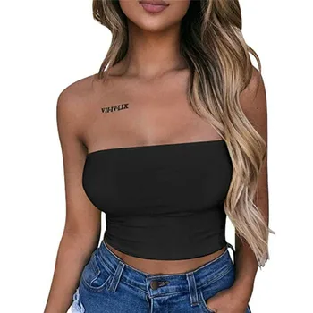 

Women Crop Top 2020 New Sexy Casual Vest Summer Solid Sleeveless Tube Tank Top Cami Retro Off-shoulder T Shirt blusas Bustier