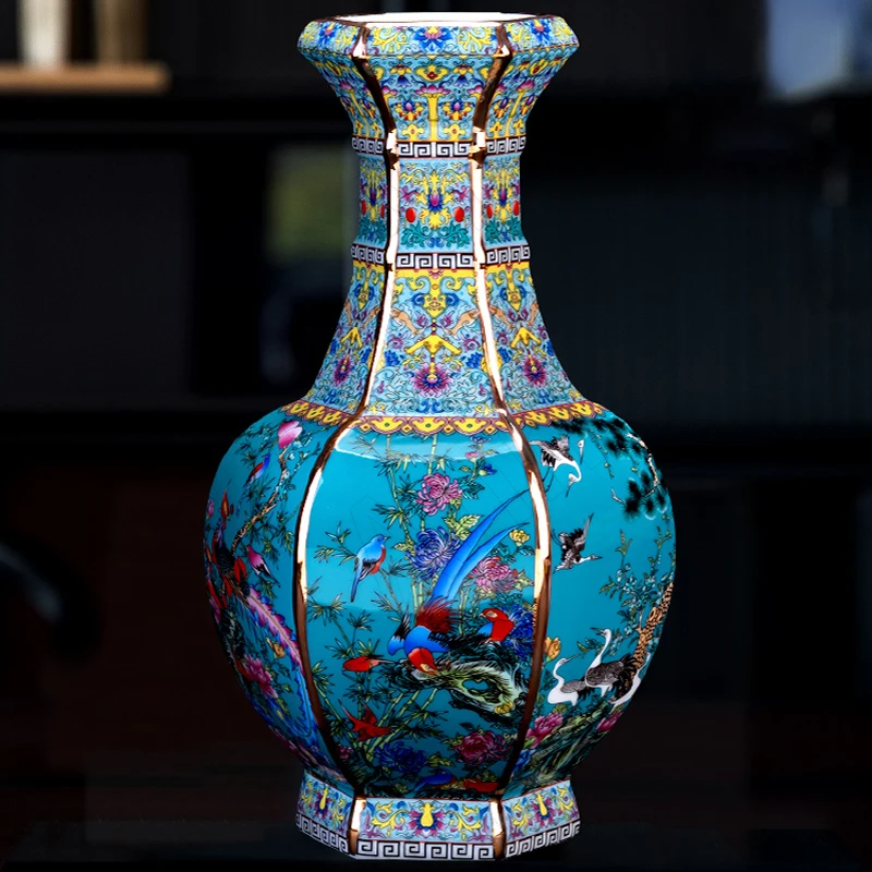 

Креативные эмалированные керамические вазы, китайские винтажные классические золотистые окрашенные цветочные вазы с орнаментом, украшение для гостиной