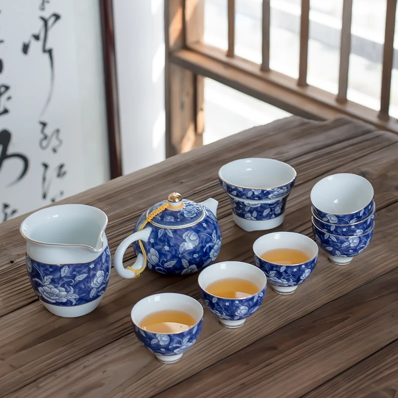 

/Japanese Vintage Kungfu Gongfu Tea Set - Qinghua Porcelain Teapot & Teacups & Tea filter Gift Set