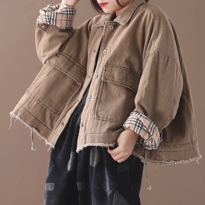 Женский осенний и зимний Корейский стиль размера плюс верхняя одежда литературная стирка до-старый сырой шнурок джинсовое пальто