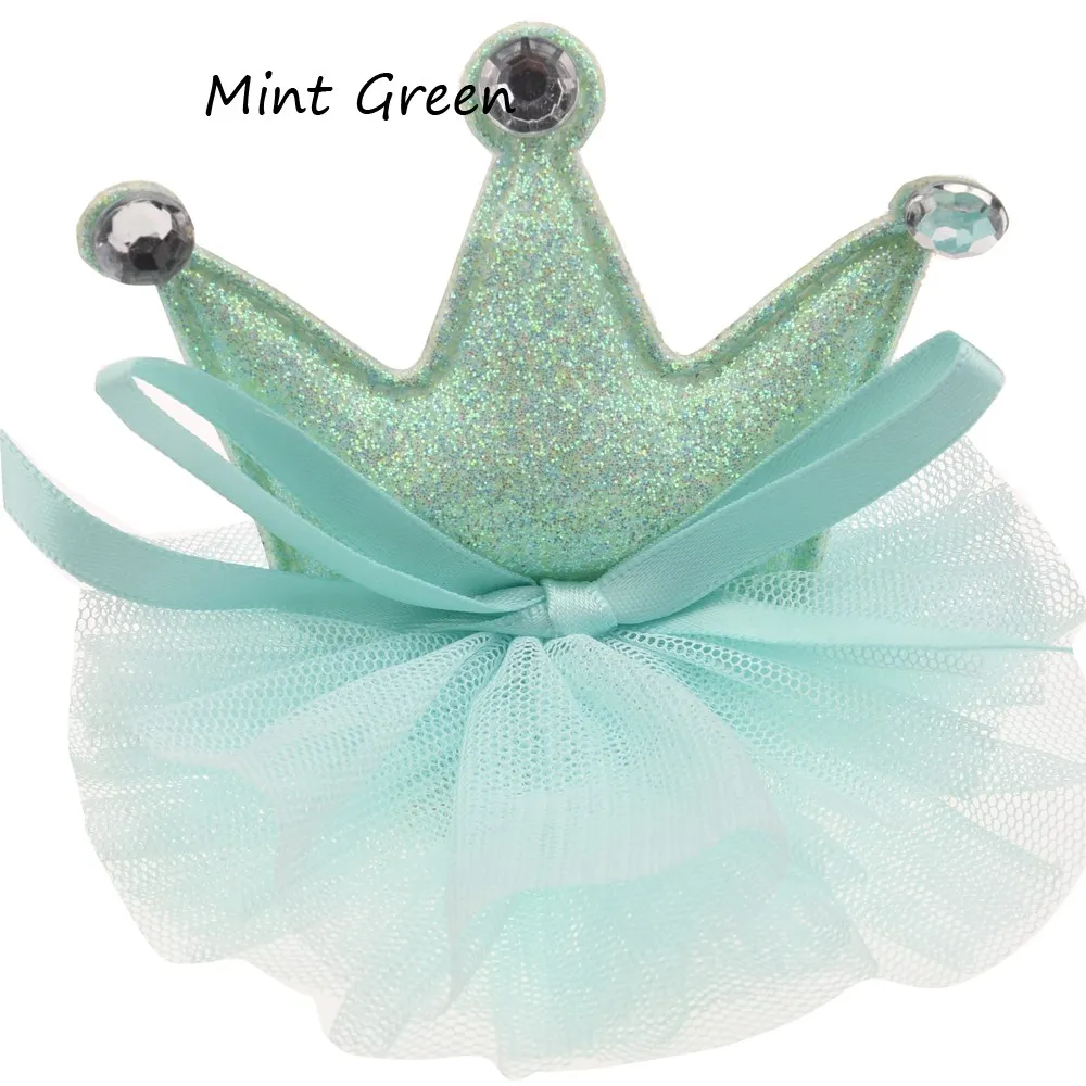 Mint Green 4 шт. модная Корона бутик новорожденный аксессуар для волос милая Корона Марля тиара без заколки для волос повязка на голову без волос бант - Цвет: Mint Green