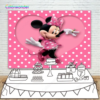 

Baby Girl Backdrops Minnie Mouse Dance Pink Polka Dots Vinyl Photography Background for Baby & Newborn Shower Banner Studio Prop