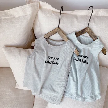 

3687 Kids Girls T Shirts 2020 Cute Summer Tshirt for Girls and Boys 1-7years Sleeveless Striped Vest Children Tops Tee Shirt