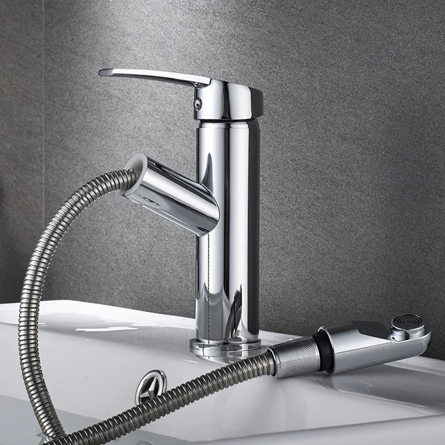 XUNSHINI Bathroom Kitchen Basin Faucet Single Handle Pull Out Spray Sink Tap Hot And Cold Water XUNSHINI Bathroom Kitchen Basin Faucet Single Handle Pull Out Spray Sink Tap Hot And Cold Water Crane Deck Mount Faucets