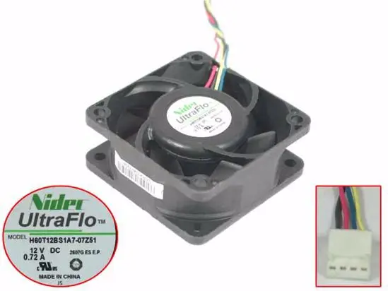 

4-проводной вентилятор охлаждения сервера Nidec H60T12BS1A7-07Z51 DC 12V 0.72A 60x60x25 мм