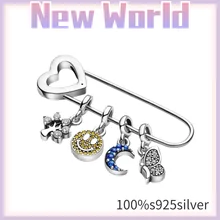 

2021 hot style 925 Sterling pandora Silver My Love Sea Sparkling crane brooch Charm Fit Woman Bracelets Pando DIY Bead Jewelry