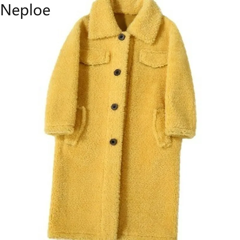 Neploe имитация овцы Sheared средней длины пальто женские осенние элегантные свободные толстые темпераментные Abrigos Mujer Invierno 46255