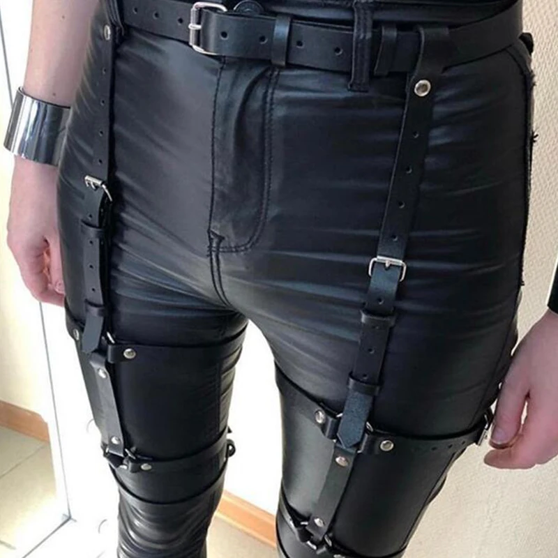 Goth Leather Harness Garter For Women Sexy Lingerie Leg Garter Punk Bdsm Belt Adjustable Erotic Body Bondage selfbondage