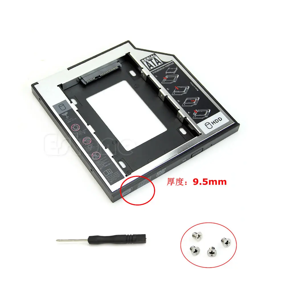 Универсальный 1 шт. 9,5 мм SATA 2 HDD SSD жесткий диск Caddy для CD DVD-ROM Оптический отсек