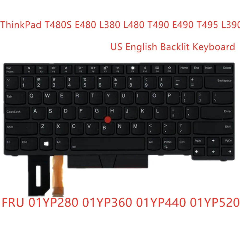Nuovo Originale Us English Tastiera Retroilluminata Per Lenovo Thinkpad E480 E490 T480S L480 L380 Yoga T490 T495 L490 P43S 01Yp280 01Yp360