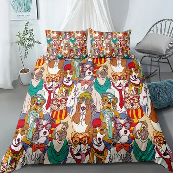 

Cartoon Dogs Bedding Set Pug Print Animals Bed Linen Set 2/3 Piece for Girls Boys Twin Full Queen King Size Home Duvet Cover Set