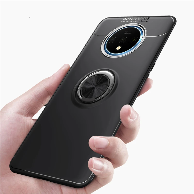 MAKAVO For Oneplus 7T Case Ring Holder Soft Matte Silicone Back Cover Case For Oneplus One 4