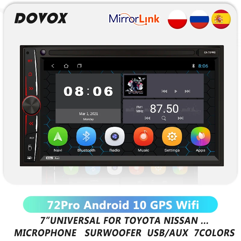 DOVOX 2 Din Android Car Radio GPS Navigation Multimedia Player Universal For Toyota Nissan Hyundai 72Pro AM FM Audio Stereo | Автомобили и
