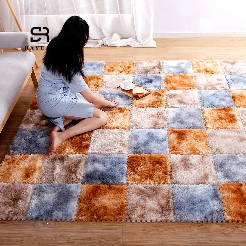 Rayuan One Piece 30X30Cm Schiuma Fai Da Te Puzzle Mat Gradient Villi Shaggy Carpet Peluche Soft Area Tappeto Bambini Baby Play Mat