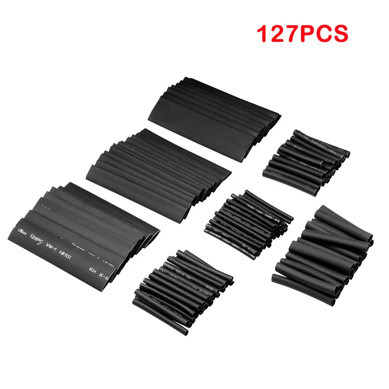 127PCS Black 70/127/164/328 шт полиолефина сокращения Ассорти терм усадочная трубчатый электрод кабель изолированный 2:1 термоусадочная трубка трубки комплект трубок - Цвет: 127PCS Black