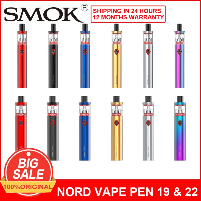 SMOK VAPE PEN Nord 19 комплект 1300 мАч батарея и 2 мл распылитель 22 набор 2000 электронная