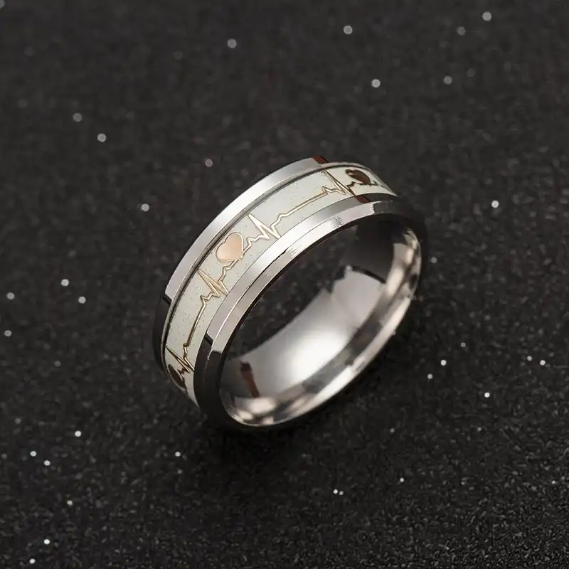 Duoying Heart Beat Engraved Ring Luminous Rings Glowing Rings Men