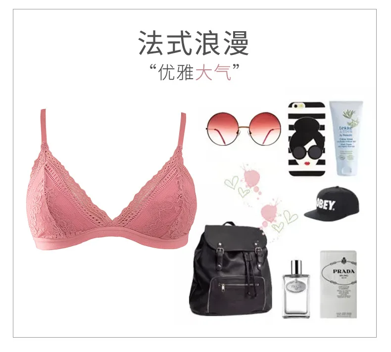 French Style Sexy Padded Lace Bralette Top For Woman Wire Free Seamless Adjusted Brassiere Lingerie Deep V Lace Bras