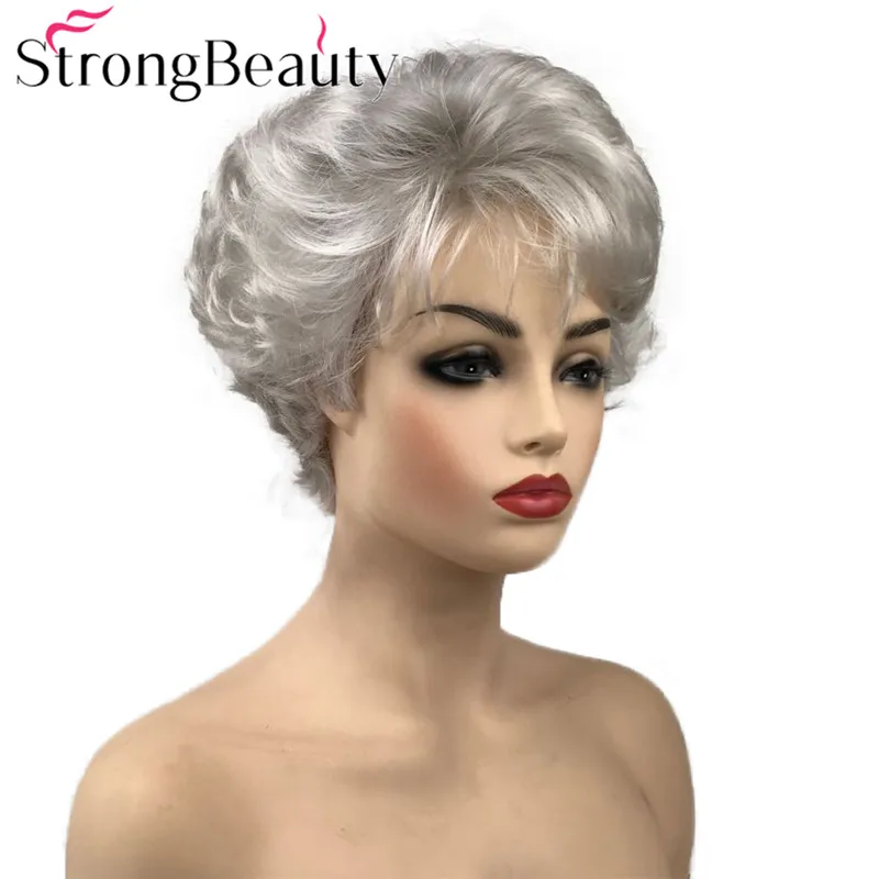 StrongBeauty короткий кудрявый парик из синтетических волос натуральный черный/коричневый/серебристо-серый парики для женщин 6 цветов на выбор