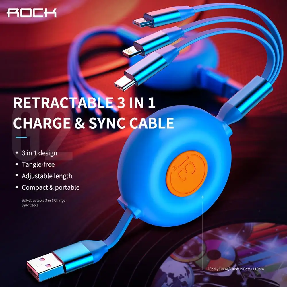 Rock 3 in 1 USB Cable for Mobile Phone Micro Type C Charger iPhone Charging Fast Cord | Мобильные телефоны и аксессуары